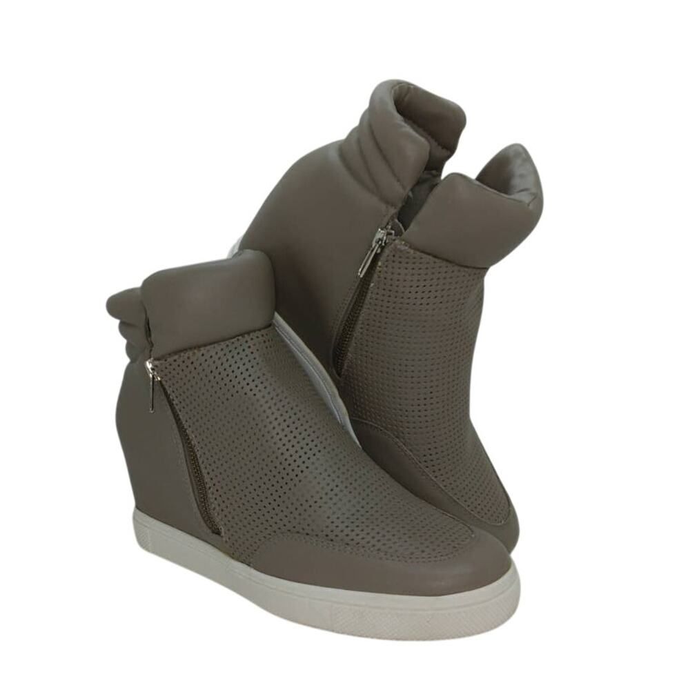 Brash Hi Top Hidden Wedge Women's Gray Designer Sneakers - sz. 10